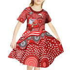 Dolphins Kid Short Sleeve Dress Aboriginal Dot Pattern - Rugby Mascot Heritage Pride