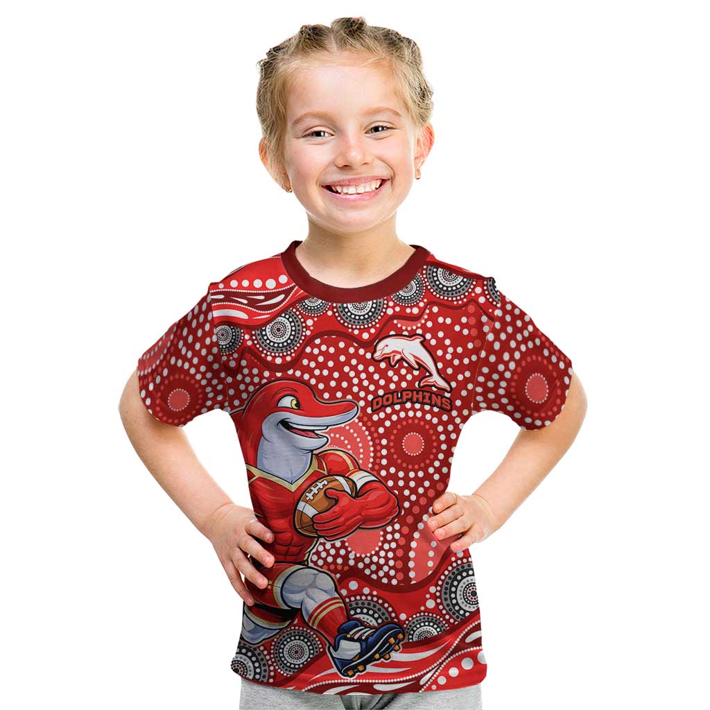Dolphins Kid T Shirt Aboriginal Dot Pattern - Rugby Mascot Heritage Pride