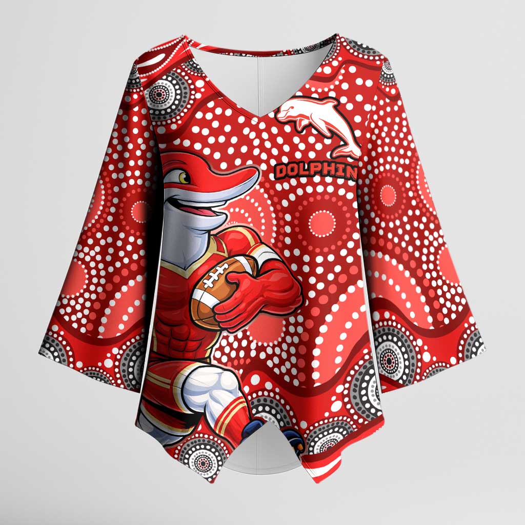 Dolphins Kimono Sleeve Blouse Aboriginal Dot Pattern - Rugby Mascot Heritage Pride