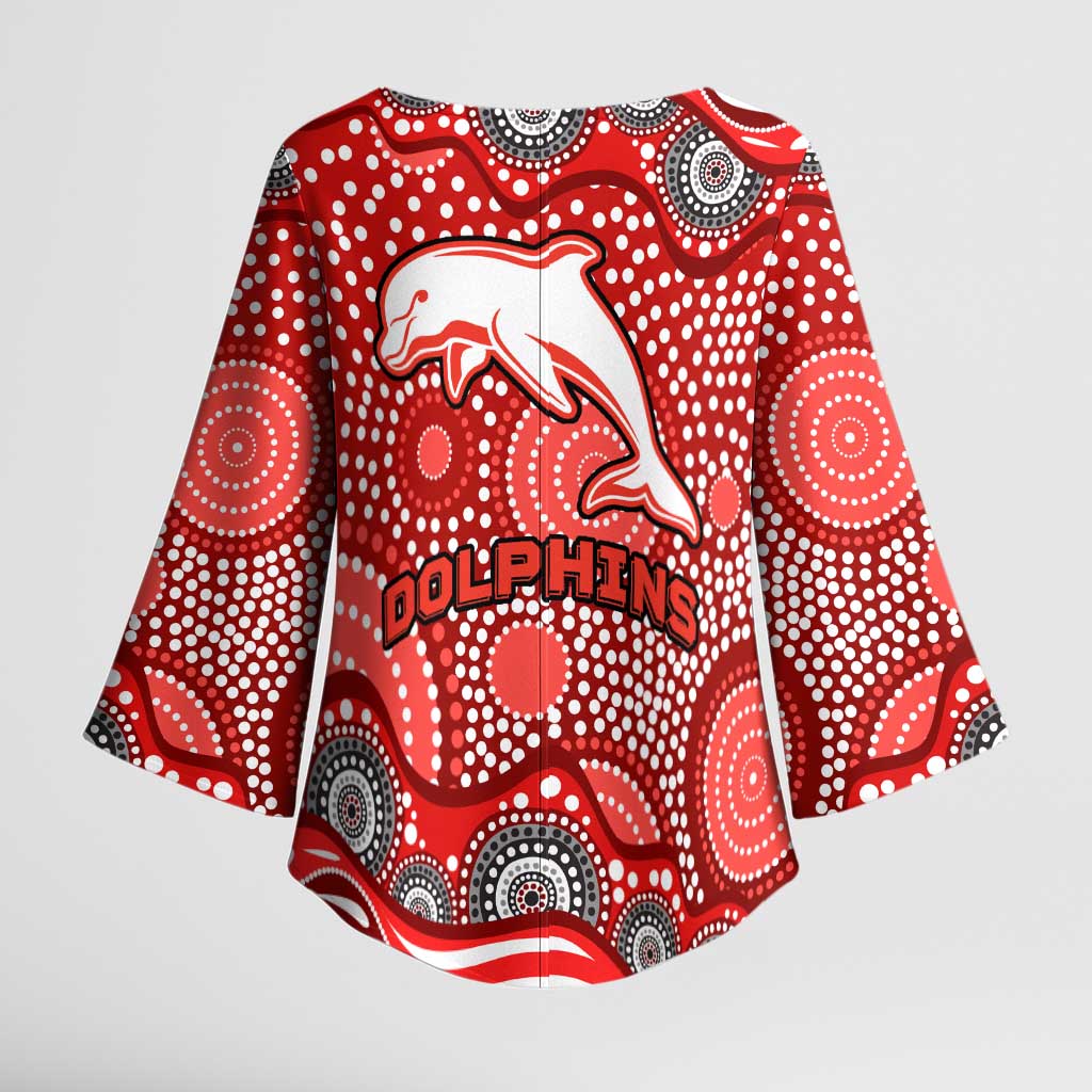 Dolphins Kimono Sleeve Blouse Aboriginal Dot Pattern - Rugby Mascot Heritage Pride