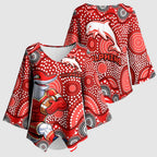 Dolphins Kimono Sleeve Blouse Aboriginal Dot Pattern - Rugby Mascot Heritage Pride