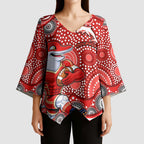 Dolphins Kimono Sleeve Blouse Aboriginal Dot Pattern - Rugby Mascot Heritage Pride