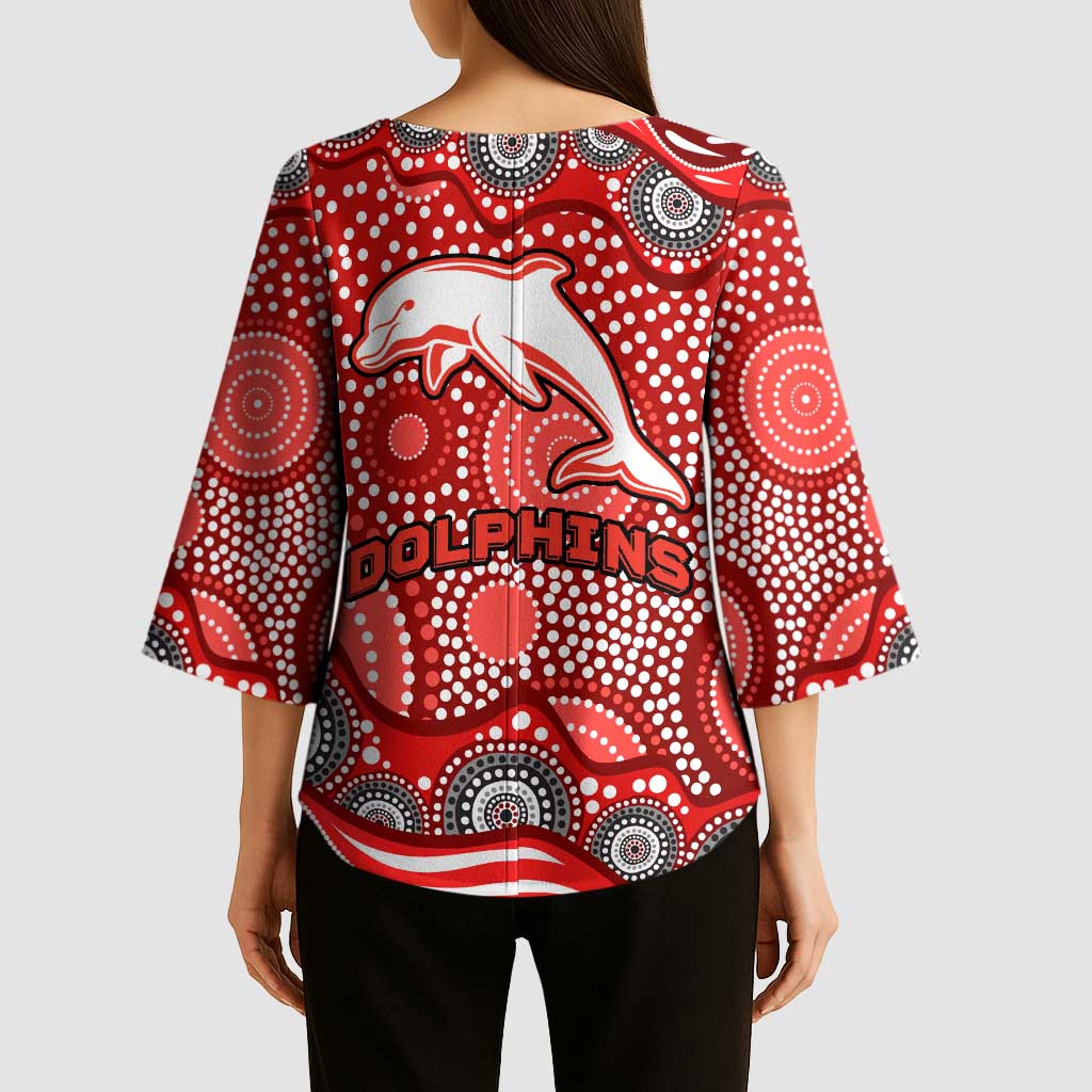 Dolphins Kimono Sleeve Blouse Aboriginal Dot Pattern - Rugby Mascot Heritage Pride