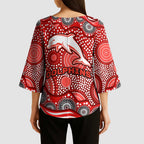 Dolphins Kimono Sleeve Blouse Aboriginal Dot Pattern - Rugby Mascot Heritage Pride