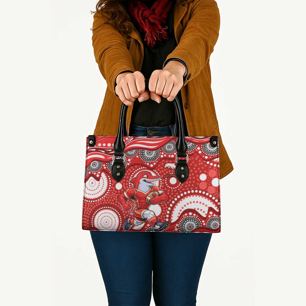 Dolphins Leather Bag Aboriginal Dot Pattern - Rugby Mascot Heritage Pride