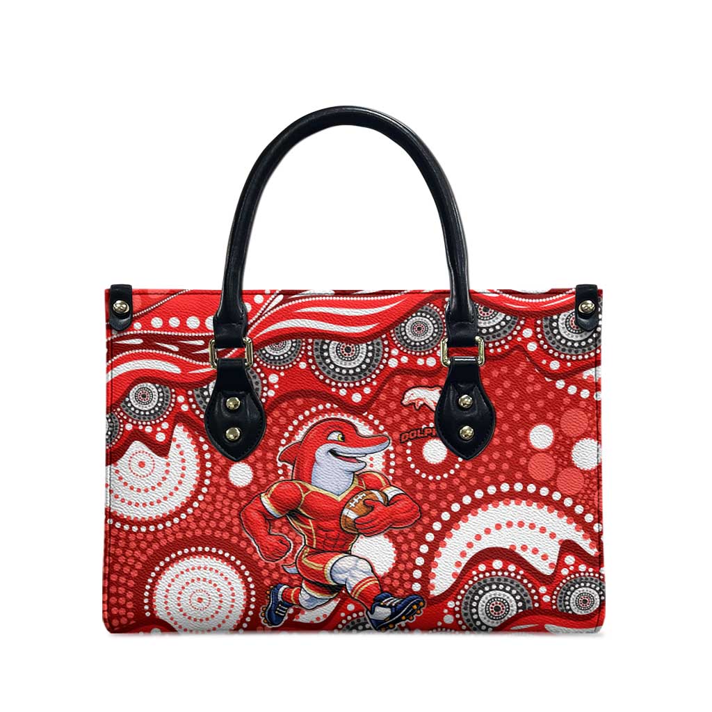 Dolphins Leather Bag Aboriginal Dot Pattern - Rugby Mascot Heritage Pride