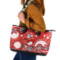 Dolphins Leather Tote Bag Aboriginal Dot Pattern - Rugby Mascot Heritage Pride