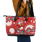 Dolphins Leather Tote Bag Aboriginal Dot Pattern - Rugby Mascot Heritage Pride