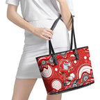 Dolphins Leather Tote Bag Aboriginal Dot Pattern - Rugby Mascot Heritage Pride
