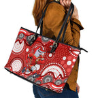 Dolphins Leather Tote Bag Aboriginal Dot Pattern - Rugby Mascot Heritage Pride