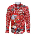 Dolphins Long Sleeve Button Shirt Aboriginal Dot Pattern - Rugby Mascot Heritage Pride