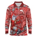 Dolphins Long Sleeve Polo Shirt Aboriginal Dot Pattern - Rugby Mascot Heritage Pride