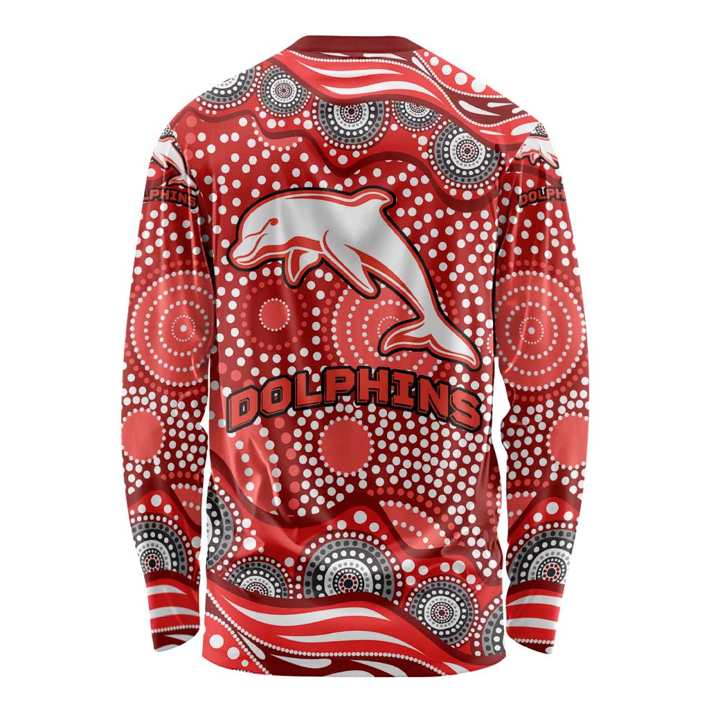 Dolphins Long Sleeve Shirt Aboriginal Dot Pattern - Rugby Mascot Heritage Pride
