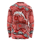 Dolphins Long Sleeve Shirt Aboriginal Dot Pattern - Rugby Mascot Heritage Pride