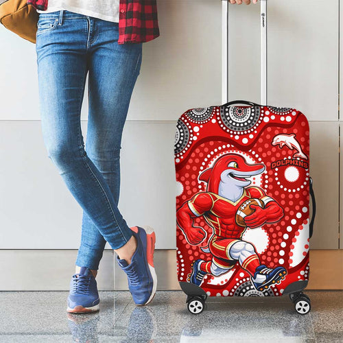 Dolphins Luggage Cover Aboriginal Dot Pattern - Rugby Mascot Heritage Pride