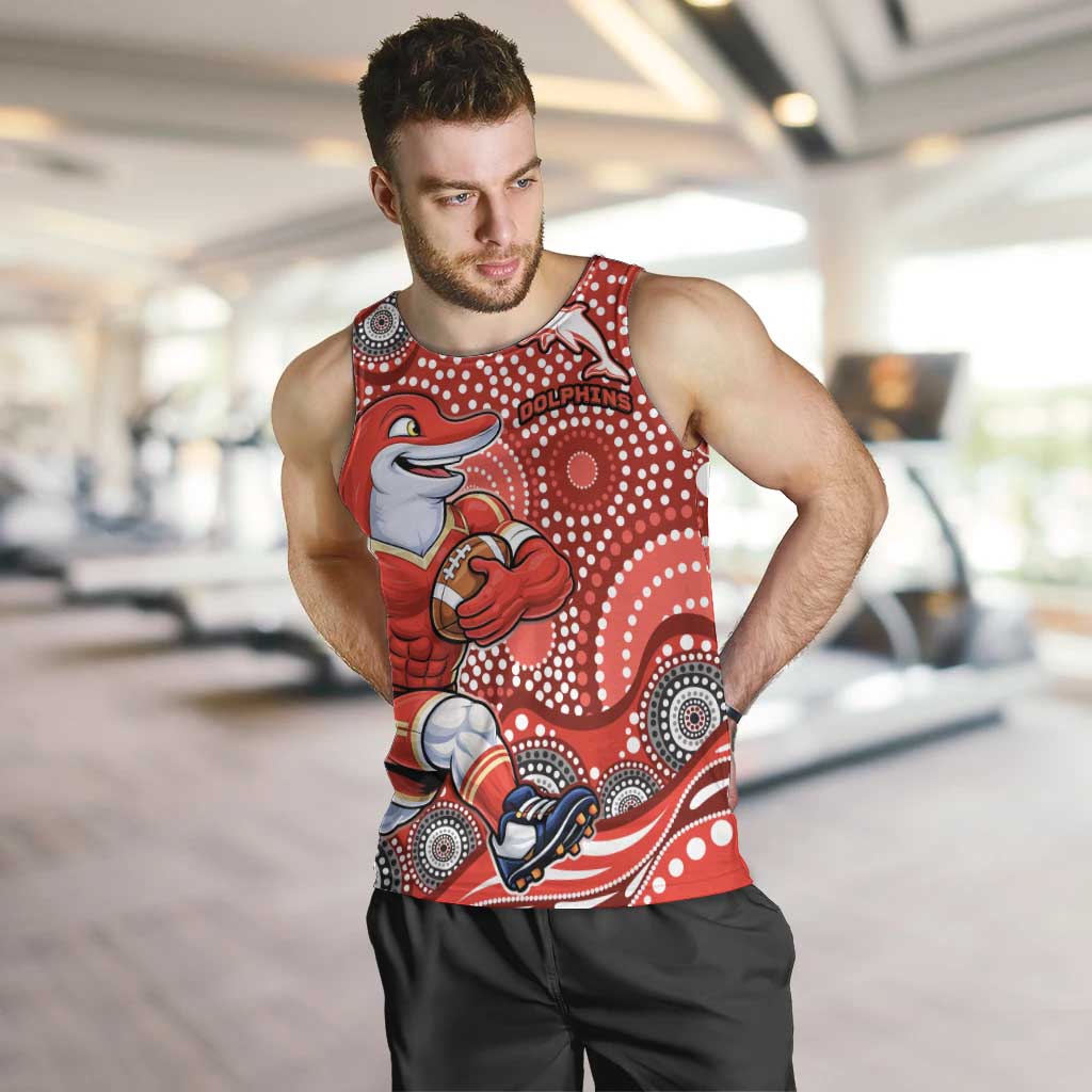 Dolphins Men Tank Top Aboriginal Dot Pattern - Rugby Mascot Heritage Pride
