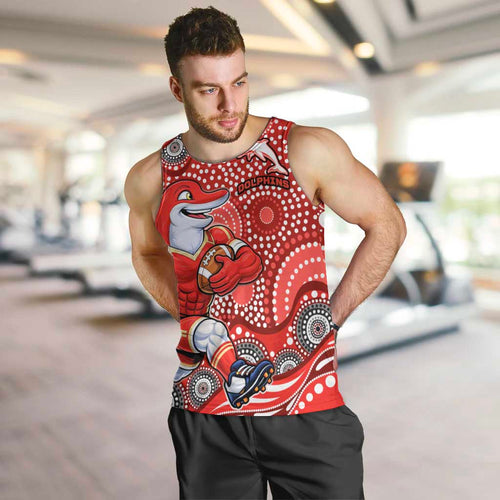 Dolphins Men Tank Top Aboriginal Dot Pattern - Rugby Mascot Heritage Pride