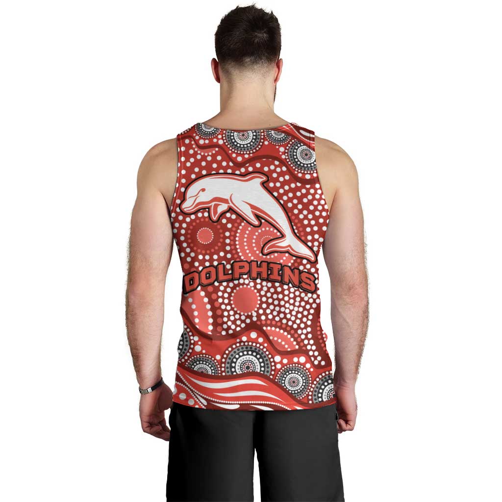 Dolphins Men Tank Top Aboriginal Dot Pattern - Rugby Mascot Heritage Pride