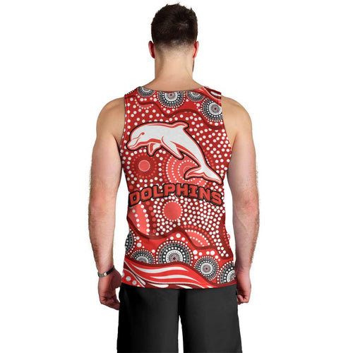 Dolphins Men Tank Top Aboriginal Dot Pattern - Rugby Mascot Heritage Pride
