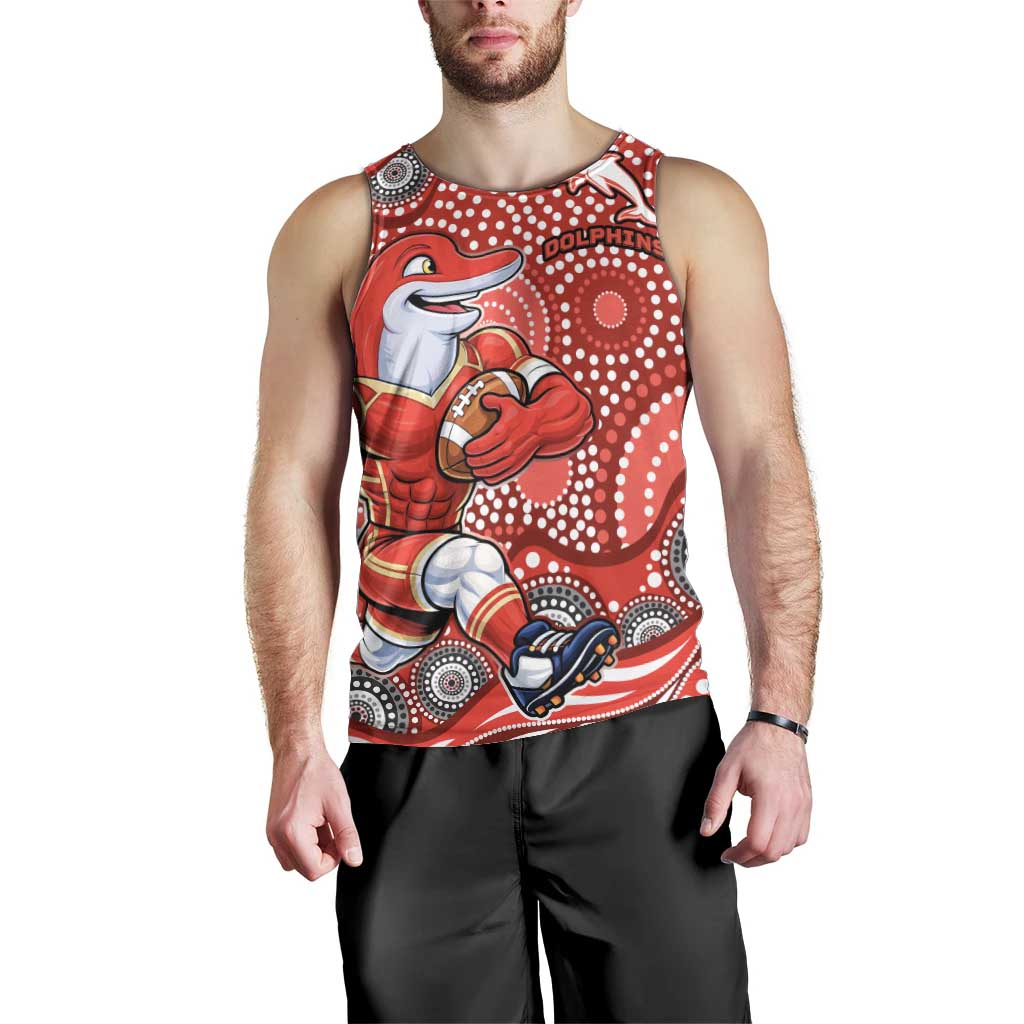 Dolphins Men Tank Top Aboriginal Dot Pattern - Rugby Mascot Heritage Pride