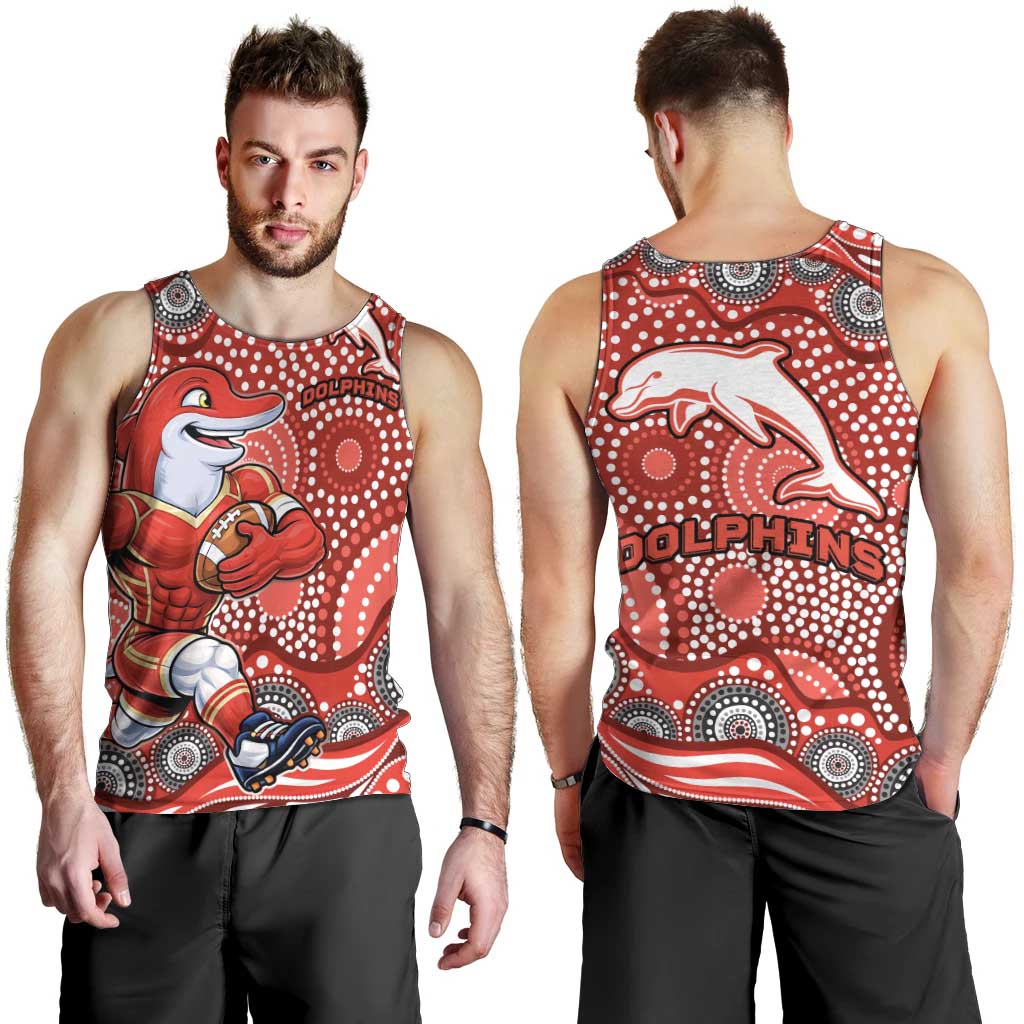 Dolphins Men Tank Top Aboriginal Dot Pattern - Rugby Mascot Heritage Pride