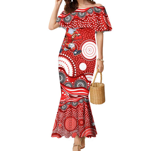 Dolphins Mermaid Dress Aboriginal Dot Pattern - Rugby Mascot Heritage Pride