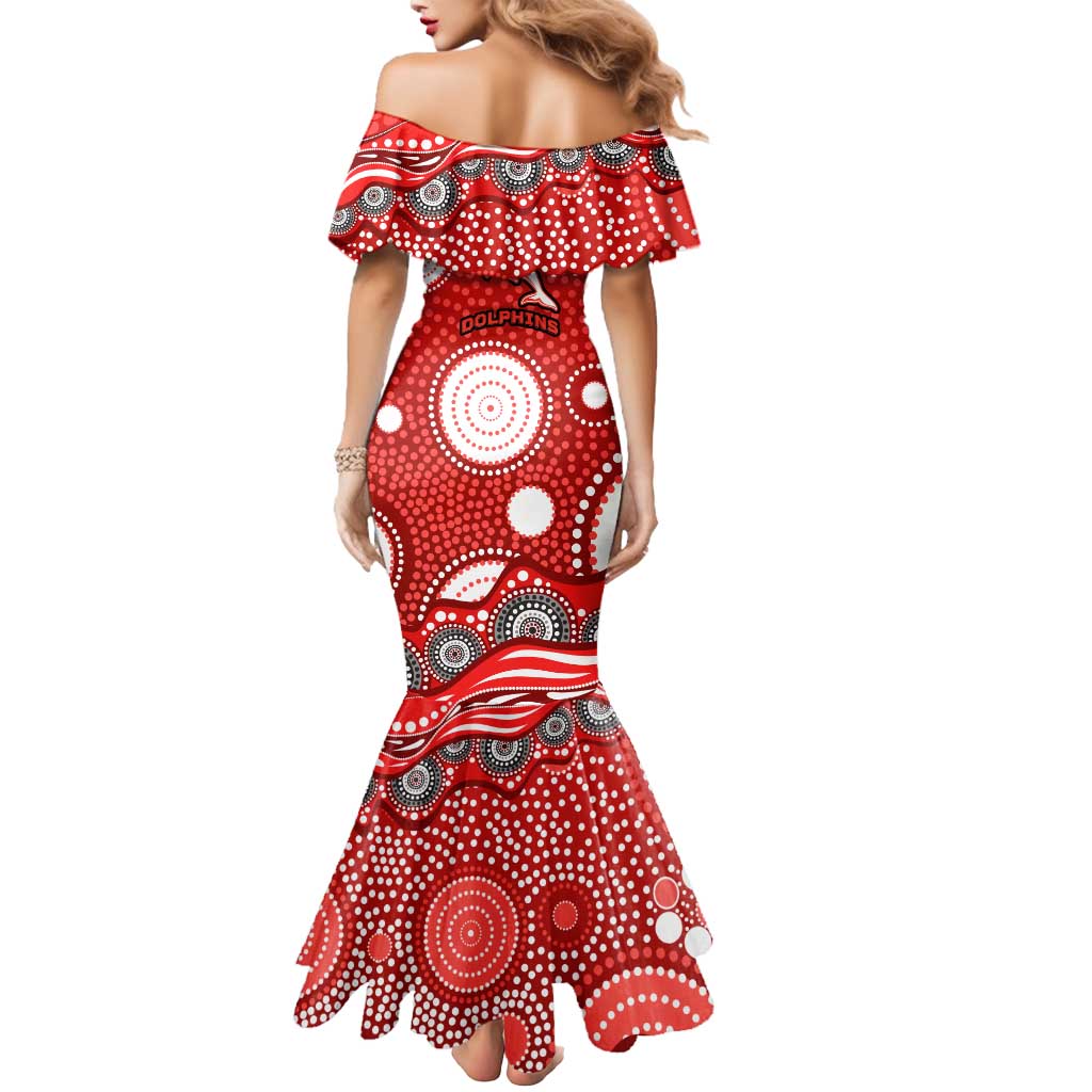Dolphins Mermaid Dress Aboriginal Dot Pattern - Rugby Mascot Heritage Pride