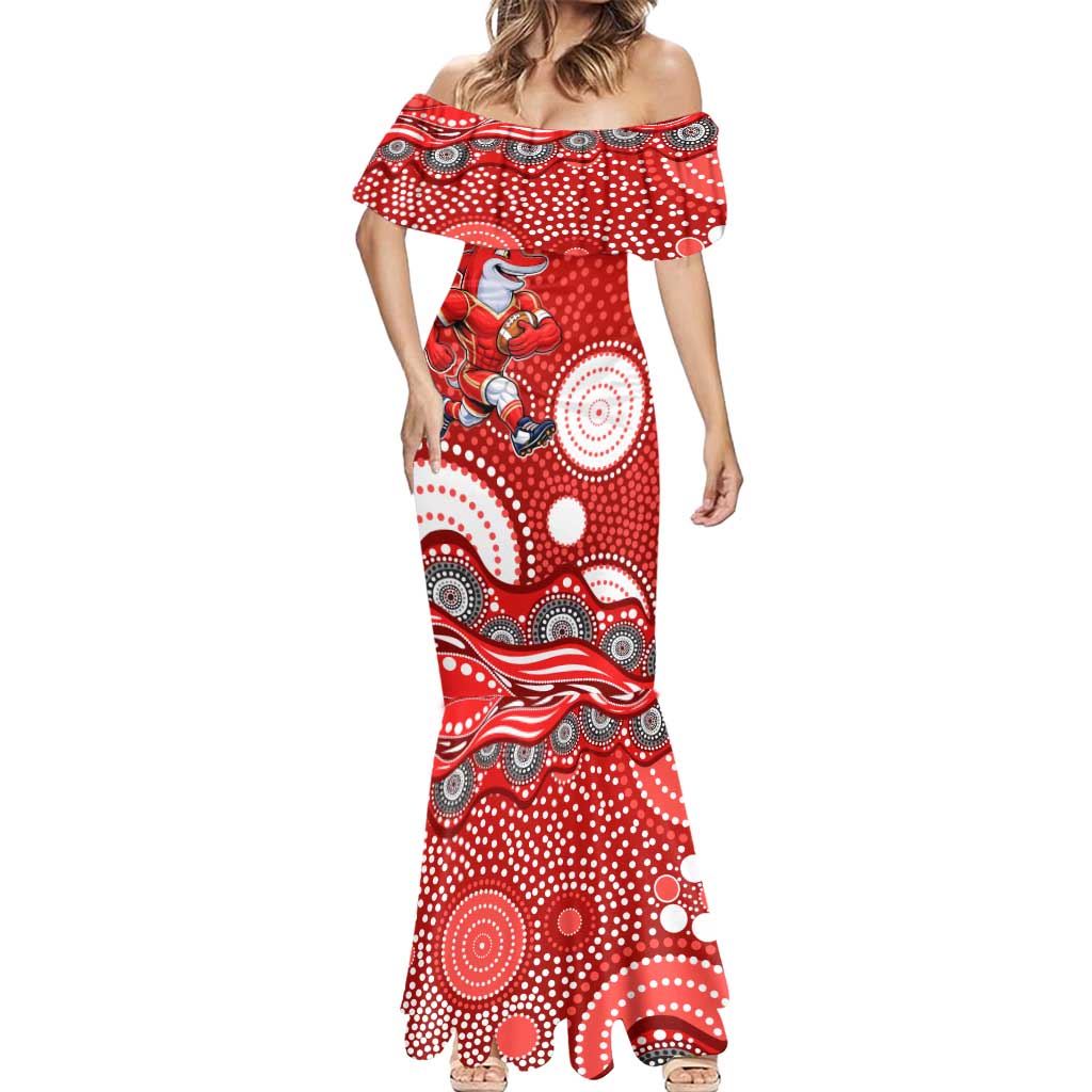 Dolphins Mermaid Dress Aboriginal Dot Pattern - Rugby Mascot Heritage Pride