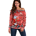 Dolphins Off Shoulder Sweater Aboriginal Dot Pattern - Rugby Mascot Heritage Pride