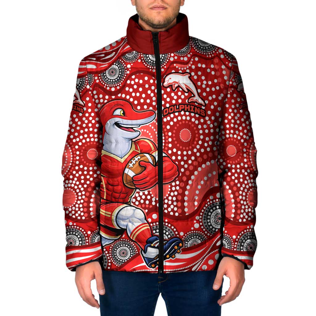 Dolphins Padded Jacket Aboriginal Dot Pattern - Rugby Mascot Heritage Pride