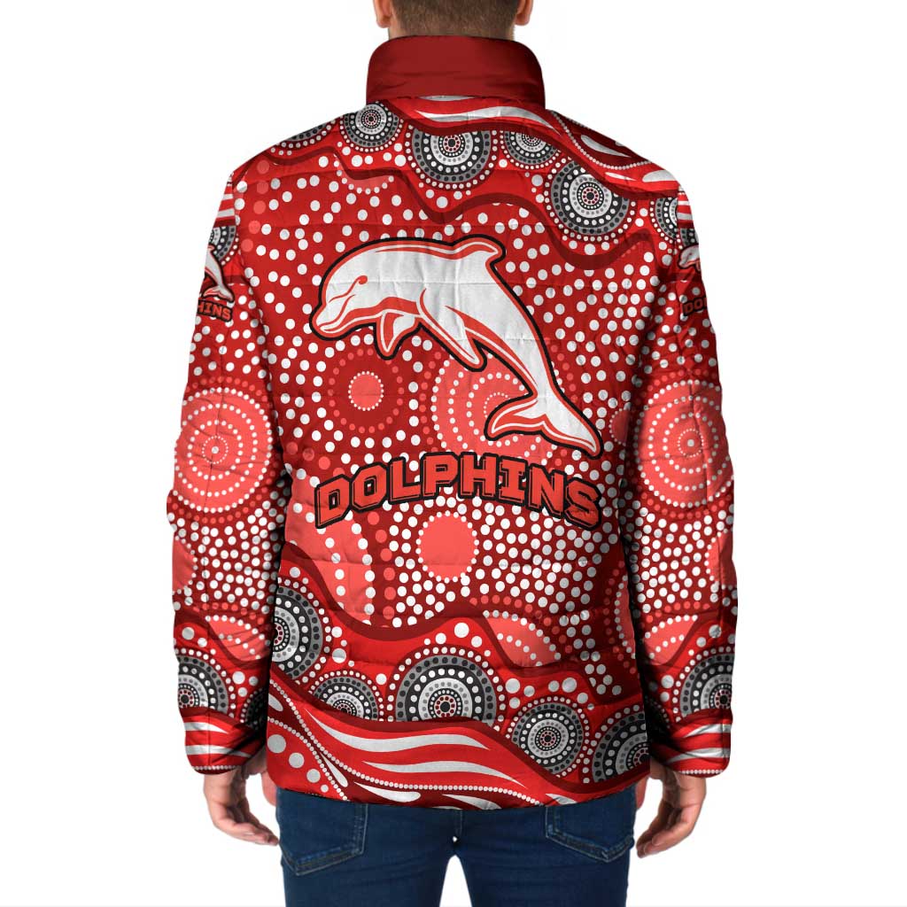 Dolphins Padded Jacket Aboriginal Dot Pattern - Rugby Mascot Heritage Pride