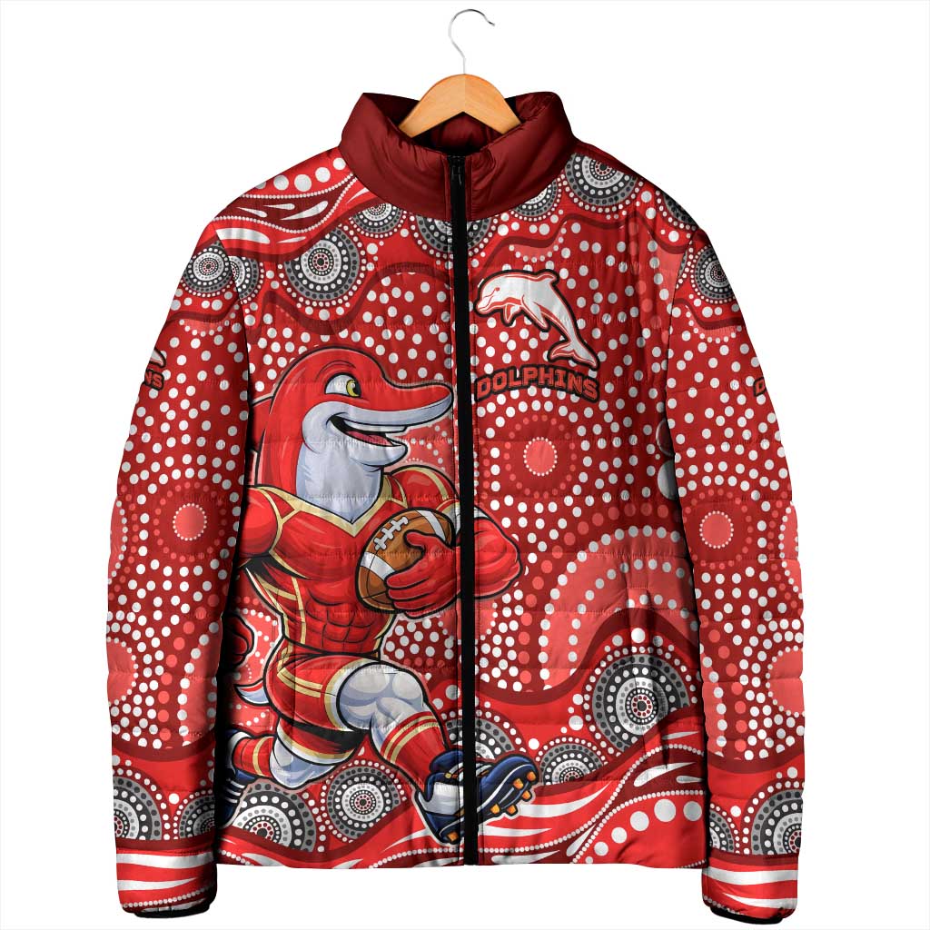 Dolphins Padded Jacket Aboriginal Dot Pattern - Rugby Mascot Heritage Pride