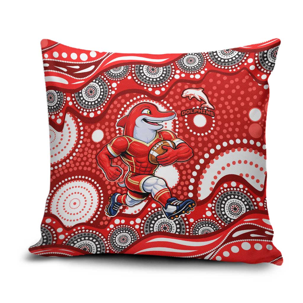 Dolphins Pillow Cover Aboriginal Dot Pattern - Rugby Mascot Heritage Pride