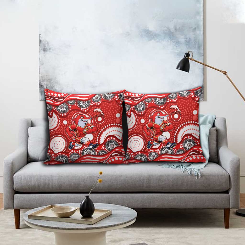 Dolphins Pillow Cover Aboriginal Dot Pattern - Rugby Mascot Heritage Pride