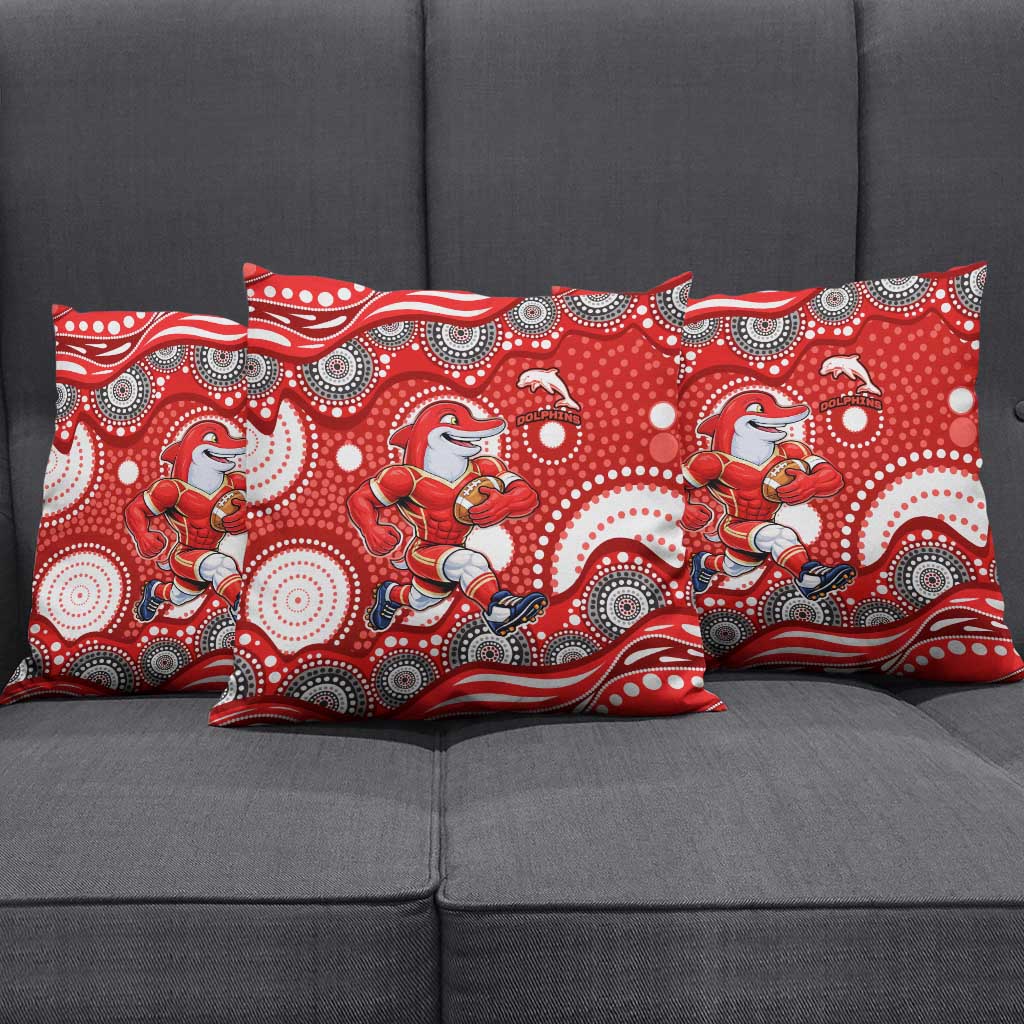 Dolphins Pillow Cover Aboriginal Dot Pattern - Rugby Mascot Heritage Pride