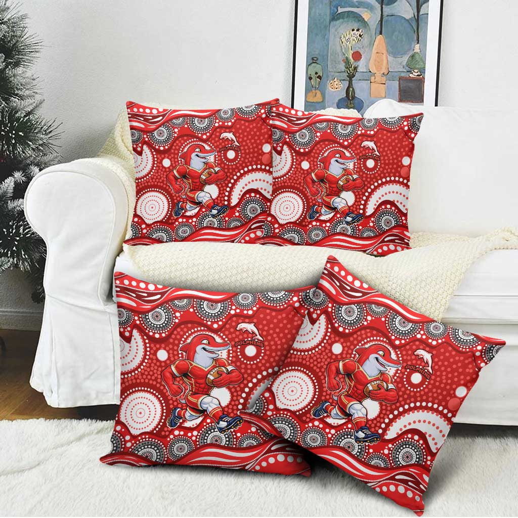 Dolphins Pillow Cover Aboriginal Dot Pattern - Rugby Mascot Heritage Pride
