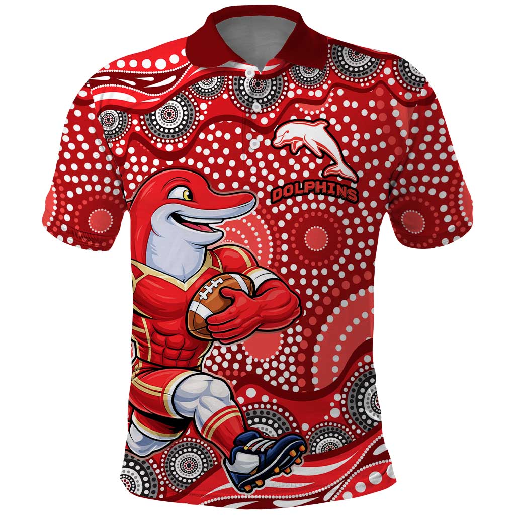 Dolphins Polo Shirt Aboriginal Dot Pattern - Rugby Mascot Heritage Pride