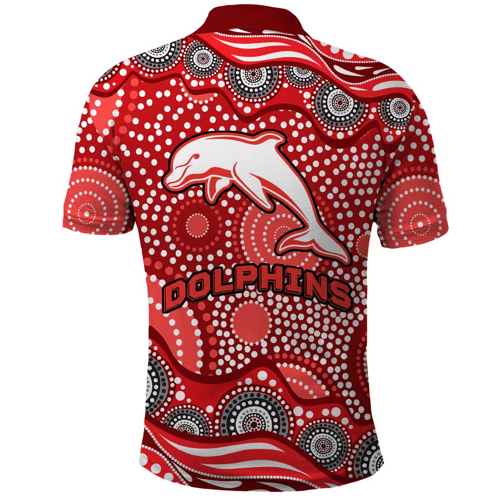 Dolphins Polo Shirt Aboriginal Dot Pattern - Rugby Mascot Heritage Pride