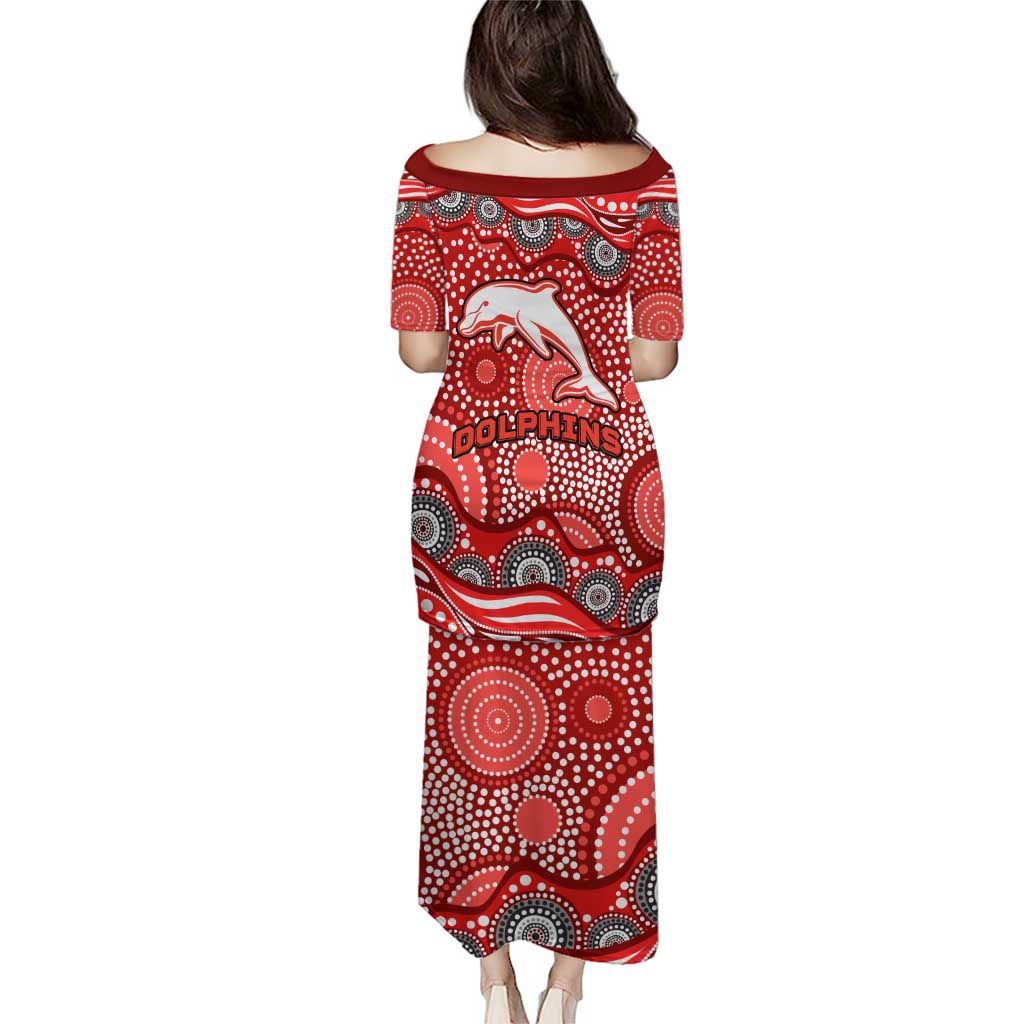 Dolphins Puletasi Aboriginal Dot Pattern - Rugby Mascot Heritage Pride