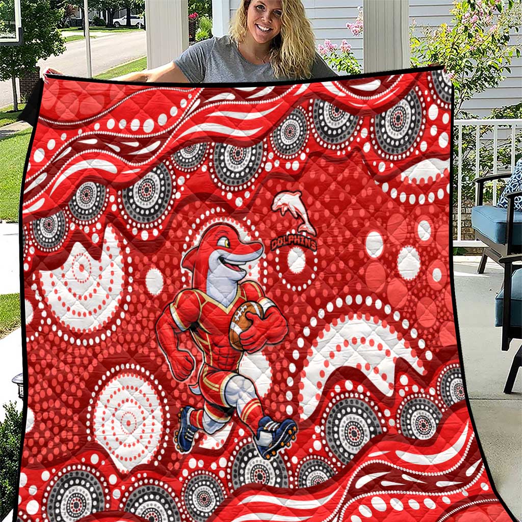 Dolphins Quilt Aboriginal Dot Pattern - Rugby Mascot Heritage Pride