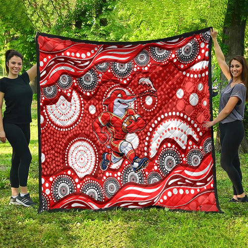 Dolphins Quilt Aboriginal Dot Pattern - Rugby Mascot Heritage Pride
