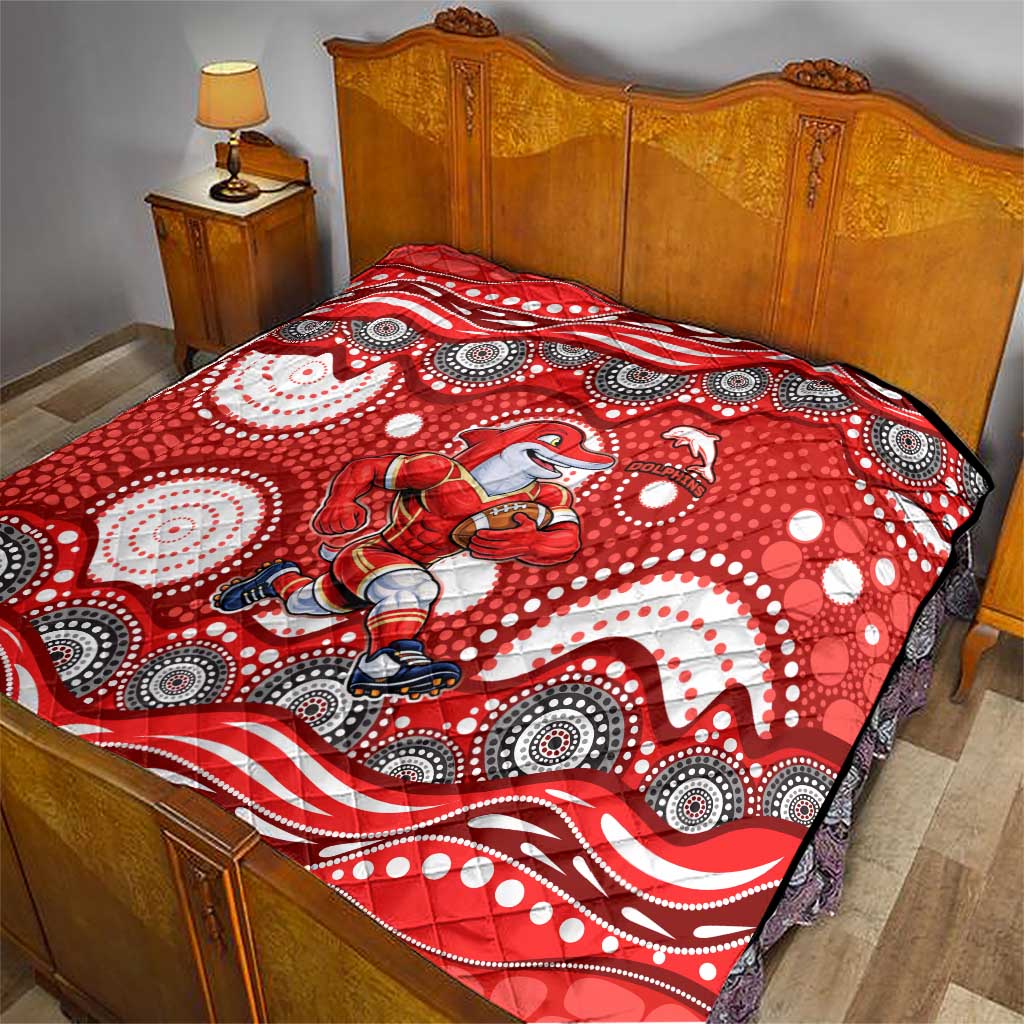 Dolphins Quilt Aboriginal Dot Pattern - Rugby Mascot Heritage Pride