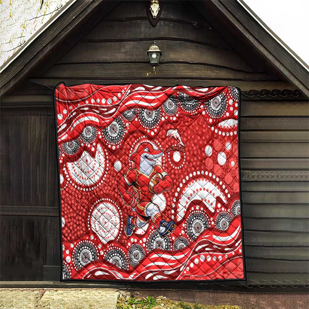 Dolphins Quilt Aboriginal Dot Pattern - Rugby Mascot Heritage Pride