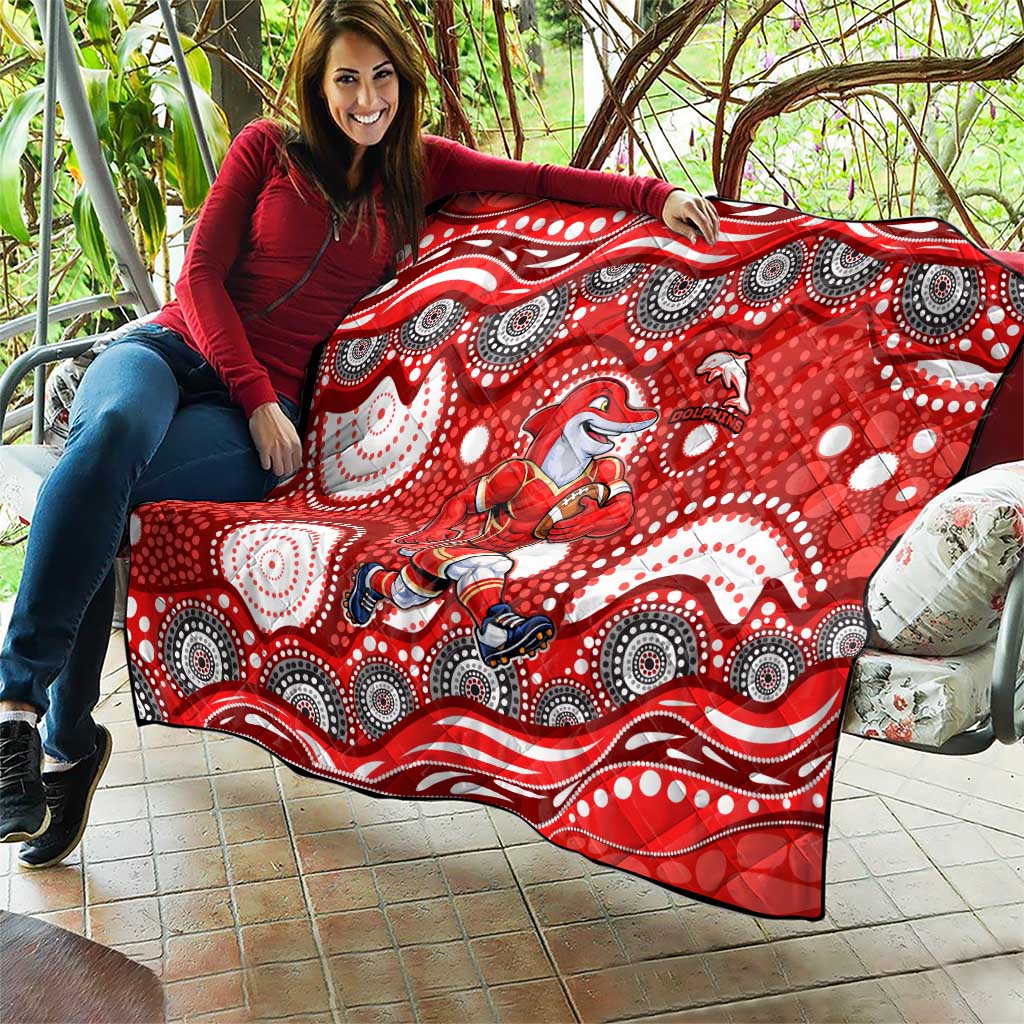 Dolphins Quilt Aboriginal Dot Pattern - Rugby Mascot Heritage Pride