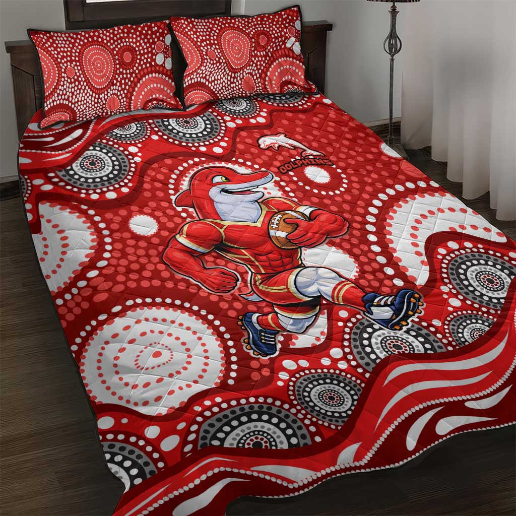 Dolphins Quilt Bed Set Aboriginal Dot Pattern - Rugby Mascot Heritage Pride