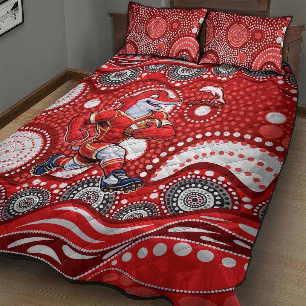 Dolphins Quilt Bed Set Aboriginal Dot Pattern - Rugby Mascot Heritage Pride