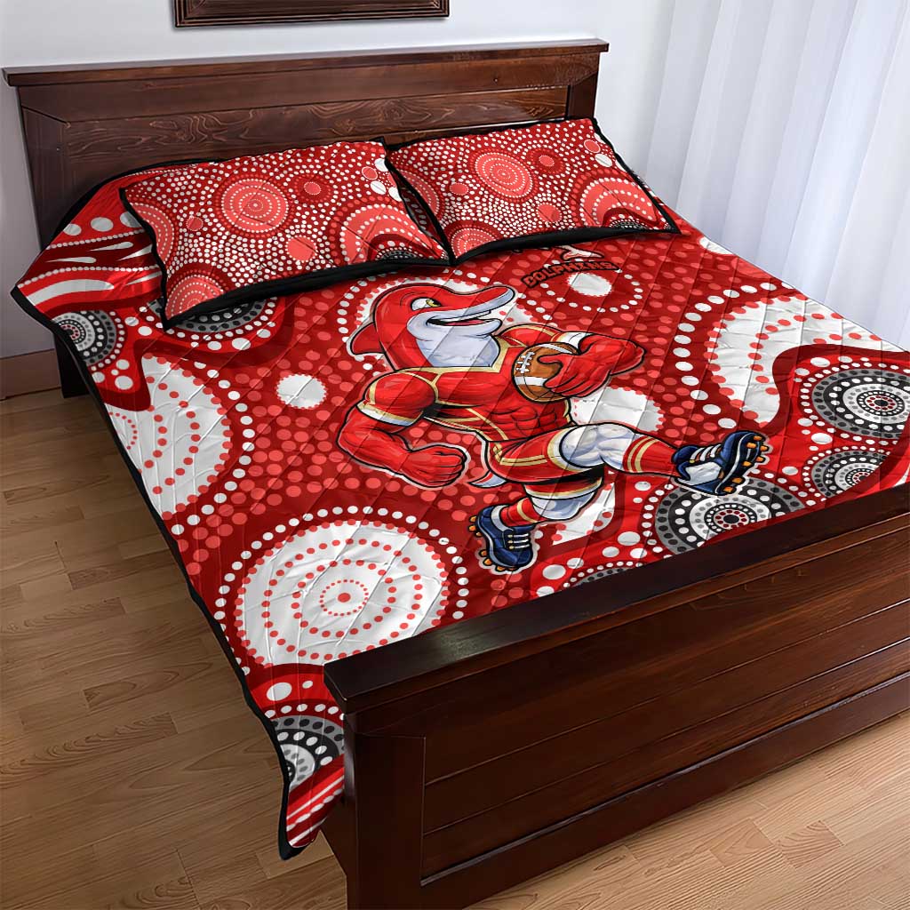 Dolphins Quilt Bed Set Aboriginal Dot Pattern - Rugby Mascot Heritage Pride