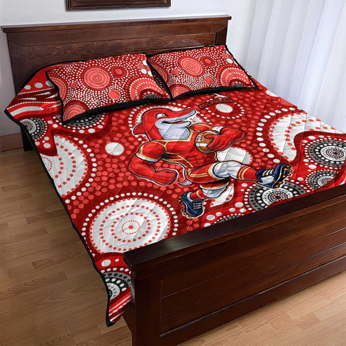Dolphins Quilt Bed Set Aboriginal Dot Pattern - Rugby Mascot Heritage Pride