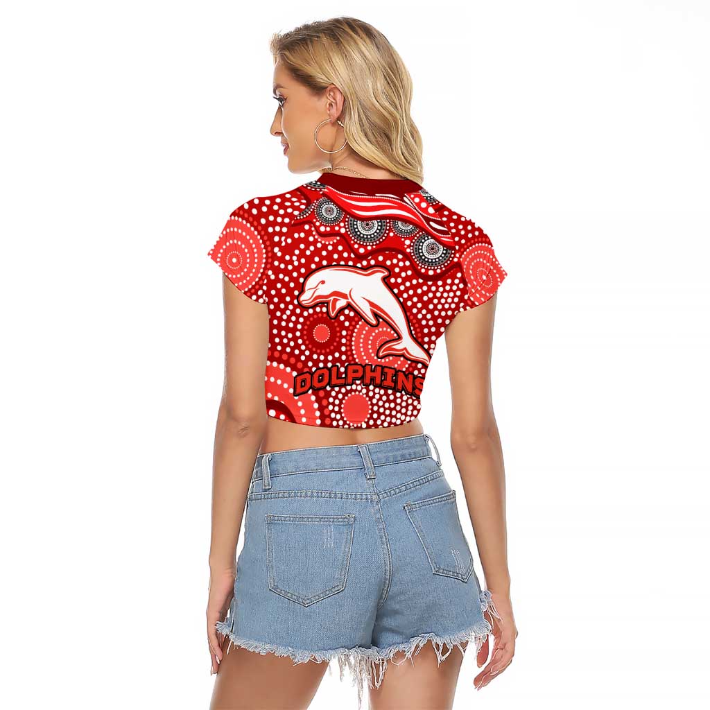 Dolphins Raglan Cropped T Shirt Aboriginal Dot Pattern - Rugby Mascot Heritage Pride