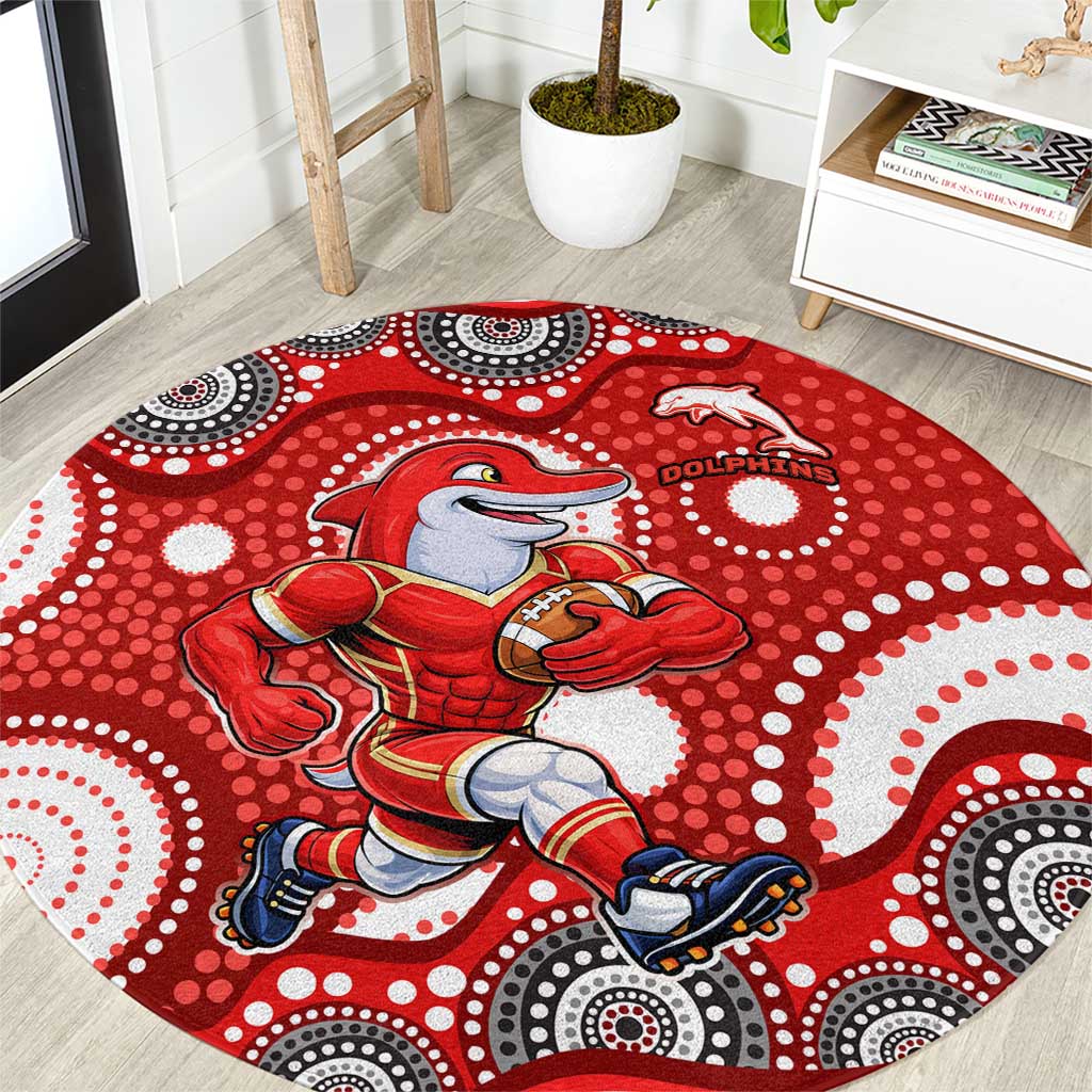 Dolphins Round Carpet Aboriginal Dot Pattern - Rugby Mascot Heritage Pride